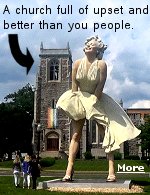 The 26-foot statue of Marilyn Monroe in Connecticut's Latham Park is scandalizing some because her rear end is facing the entrance of a church.